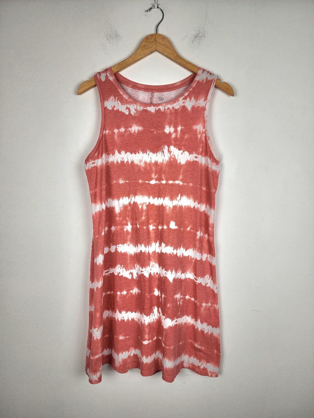 SO Coral and White Tie-Dye Cotton Mini Dress Size M - Picture 4 of 8